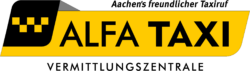 Das Logo von ALFA Taxi Aachen. Aachens freundlicher Taxiruf.